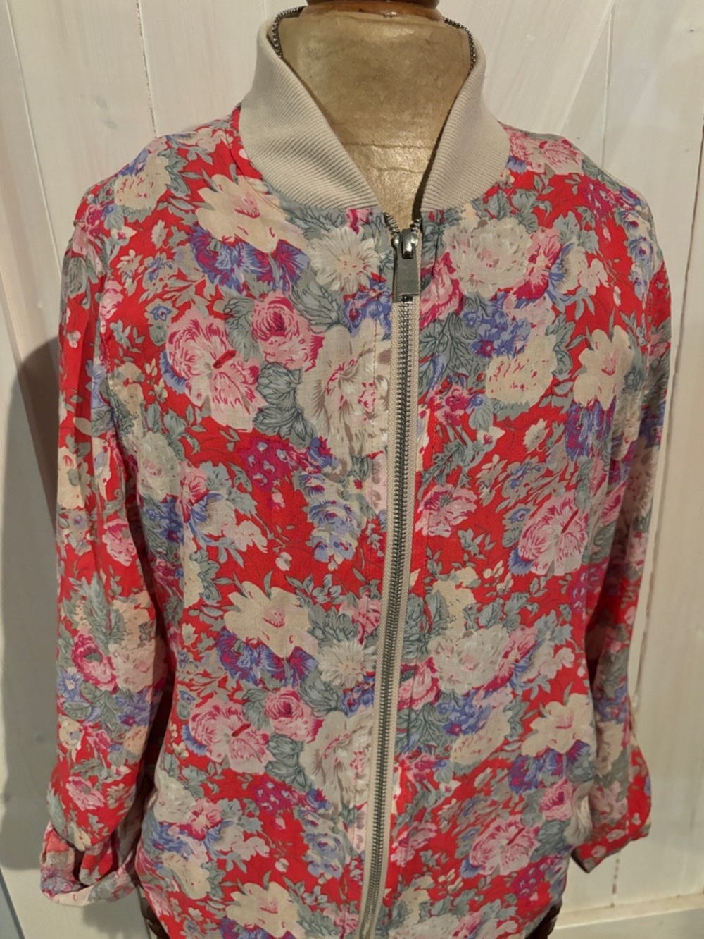 New Look Red Floral Zip Bomber Jacket